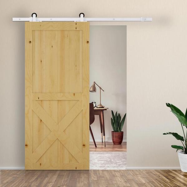 Ferragens para Porta Corredeira Kit de Acessórios para Porta Corredeira de Madeira com Guia de Chão Trilho de Aço de Carbono Branco