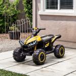Quadriciclo Elétrico para Crianças de 3 - 5 Anos Veículo Eléctrico a Bateria 12V com 2 Motores 83x53x55,5 cm Amarelo