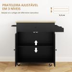 Ilha de Cozinha com Rodas com Lateral Dobrável Gaveta Suporte para Temperos e Prateleira Ajustável 106x42x87 cm Preto e Carvalho
