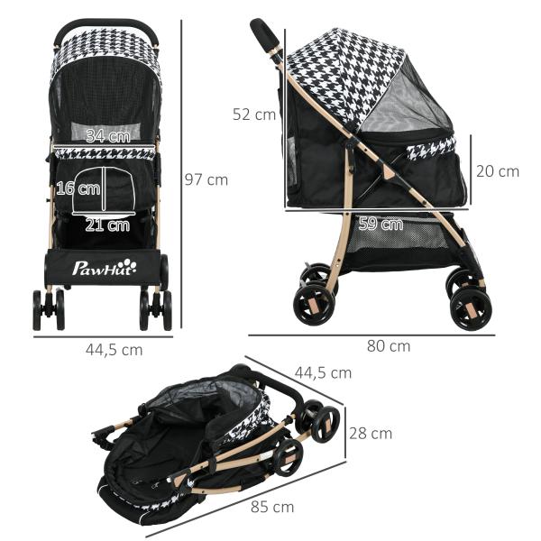 Carrinho para Cães Carrinho para Animais de Estimação com Janela de Malha e Cinto de Segurança 80x44,5x97 cm Preto
