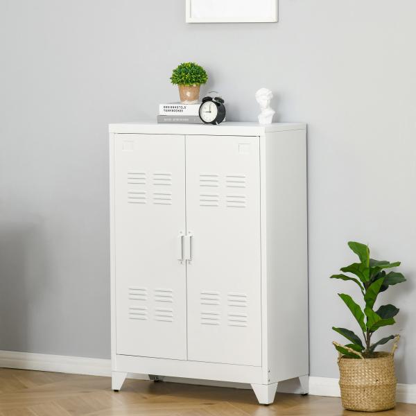 Armário de Metal de Armazenamento com Dupla Porta 2 Prateleiras com Altura Ajustável Armário para Escritório 75x33x110 cm Branco