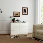 Cómoda com 6 Gavetas de Madeira Cómoda de Dormitório Cómoda Branca Estilo Moderno 112x34x75 cm Branco Brilhante
