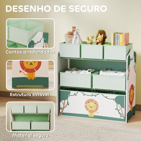 Estante Infantil para Brinquedos com 6 Caixas em Tecido Não Tecido Organizador de Brinquedos de 3 Níveis 63x30x66 cm Verde