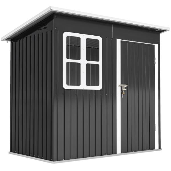 Abrigo de Jardim Exterior 2,55 m² 221x133x190 cm com Janela Porta com Fechadura e Ventilações Cinzento Escuro