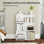 Estante de 3 Níveis Estante para Livros com 2 Prateleiras Ajustáveis para Sala de Estar Escritório Quarto 60x24x80 cm Branco