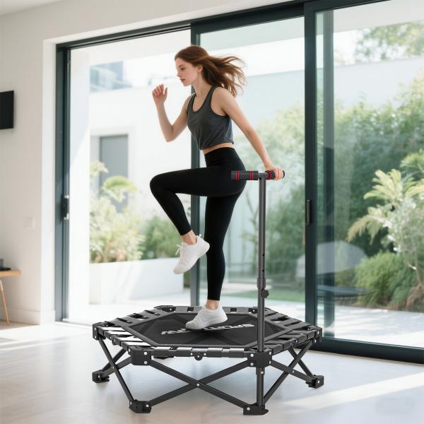 Trampolim de Fitness Dobrável 104 cm com Barra Ajustável em 3 Alturas e Bolsa de Transporte Preto