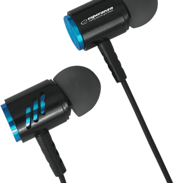 Auriculares Stereo c/ Fios e Microfone (Preto/Azul) - ESPERANZA