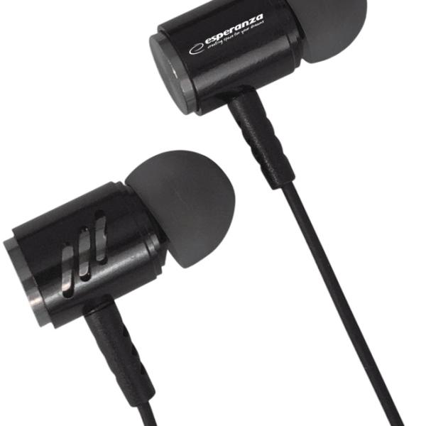Auriculares Stereo c/ Fios e Microfone (Preto/Prateado) - ESPERANZA