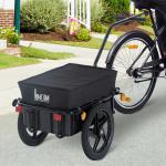 Reboque de Bicicleta para Carrinho de Carga 40kg com Capa em Tecido Oxford Refletores Estrutura em Aço e Alças para Bagagem 144x59x80 cm Preto