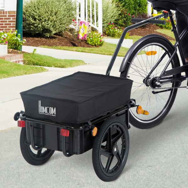 Reboque de Bicicleta para Carrinho de Carga 40kg com Capa em Tecido Oxford Refletores Estrutura em Aço e Alças para Bagagem 144x59x80 cm Preto