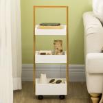 Carrinho de Casa de Banho de Bambu com Rodas e 3 Cestos de Armazenamento 28x18x75 cm Branco e Madeira