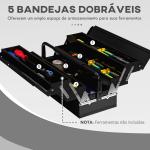 Caixa de Ferramentas de Aço Dobrável com 5 Compartimentos Mala de Ferramentas com Pega para Oficina e Casa 45x20x34,5 cm Preto