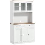 Armário de Cozinha com 3 Portas de Vidro Compartimento Aberto 2 Gavetas e Prateleiras Ajustáveis 100x40x180 cm Branco