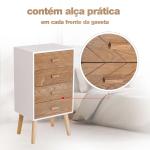 Mesa de Cabeceira com 4 Gavetas Amplo Espaço de Armazenamento para Dormitório 40x30x75 cm Branco e Madeira