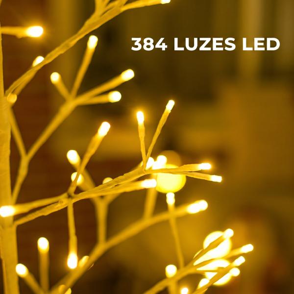 Árvore de Natal Artificial 180 cm com 384 Luzes LED Branco - Quente Ramos Flexíveis Base de Aço Branco