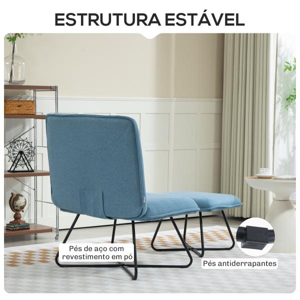Poltrona Sala de Estar com Apoio para os Pés Poltrona Relax com Pés de Aço em Forma de Cruz Azul Claro