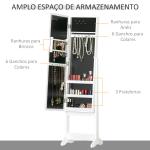 Guarda - Joias de Pé, com Espelho, Armário para Joias 16 Luzes LED Reclinável 36x30x136cm Branco