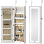 Espelho Joalheiro de Parede com Luzes LED e Fechadura para Pendurar na Parede ou na Porta 37x10,5x108 cm Branco