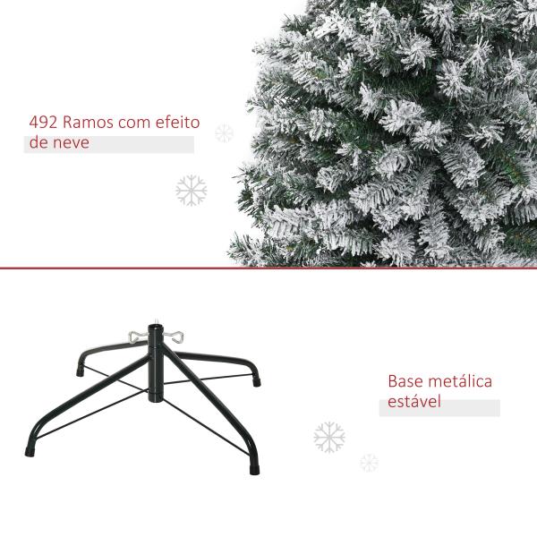 Árvore de Natal 180 cm Árvore de Natal Artificial Nevado com 492 Ramos e Suporte de Metal Verde e Branco