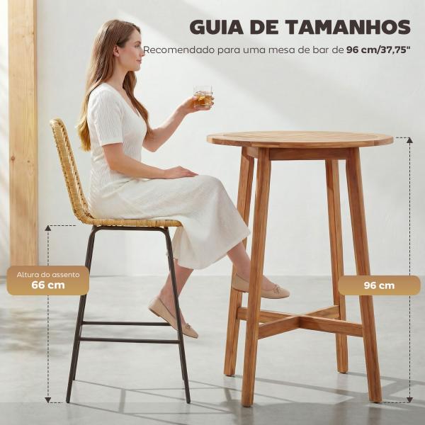 Bancos Altos de Cozinha em Vime Sintético Bancos de Bar Modernos com Pés de Aço 42,5x52x102 cm Madeira e Preto
