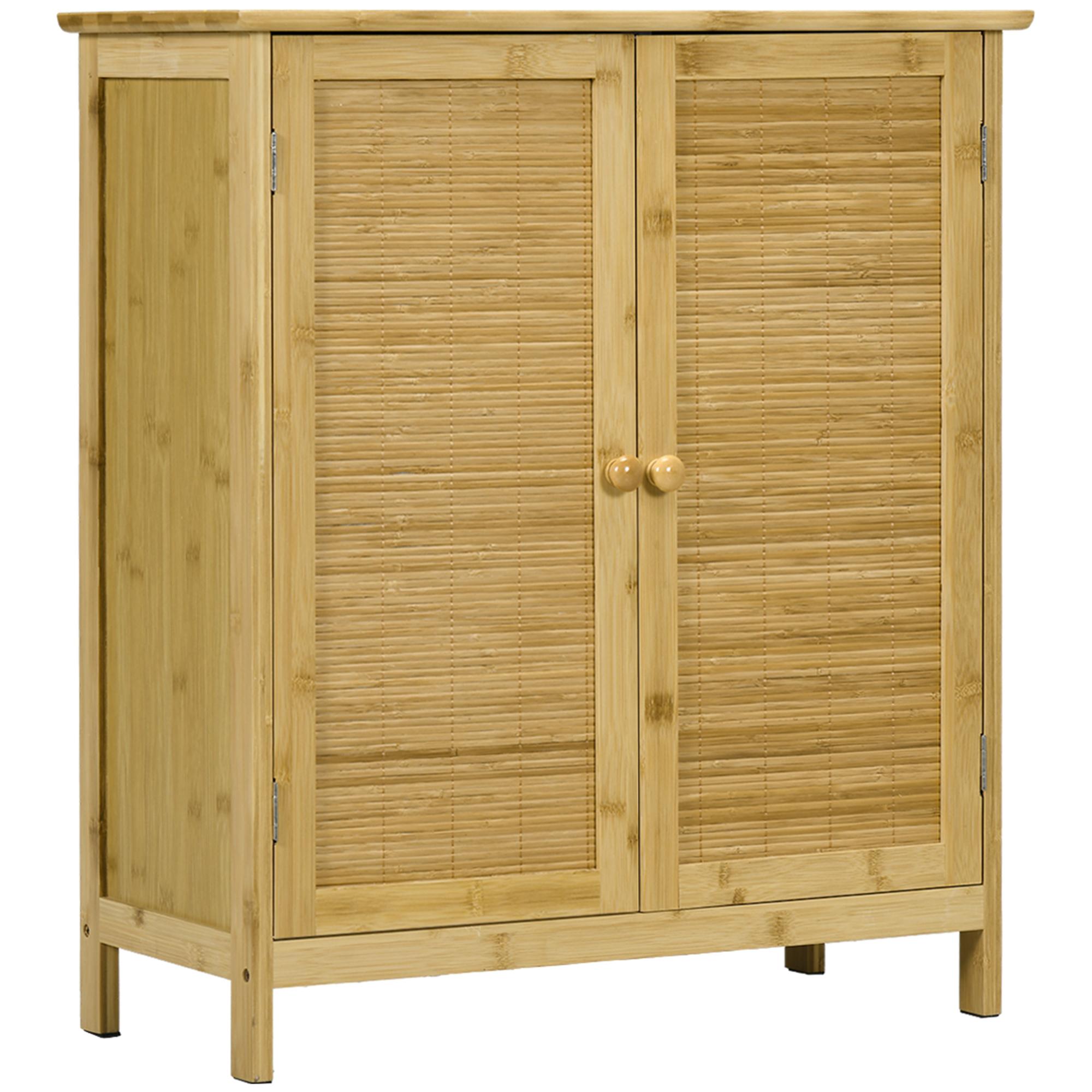 Aparador de Bambu de 2 Portas Aparador Boémio com 2 Prateleiras para Cozinha Entrada 60x27x67,5 cm Madeira