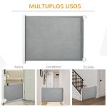 Barreira de Segurança para Cães Extensível Grade Retrátil para Animais de Estimação com Extensão Aço e Tecido de Textilene para Escadas e Portas 5,5 - 115x5,5x82,5cm Cinza