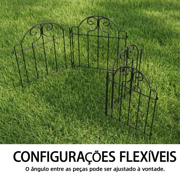 Conjunto de 4 Cercas de Jardim Metálicas 125x57 cm com Design Arqueado Resistente e Fácil de Instalar para Pátio Relva Preto
