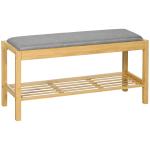 Banco Sapateira de Bambu com Assento Estofado para 3 Pares de Sapatos e Prateleira de 90x30x46 cm Madeira