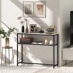 Mesa Consola Moderna Consola Estreita com Superfície com Efeito Mármore Prateleira Aberta e Estrutura de Metal 100x30x81 cm Branco