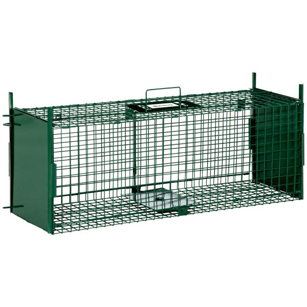 Armadilha para Animais Vivos com Porta Gaiola de Captura com Alça de Transporte para Coelhos Raposas Pequenas 80x25x30cm Verde Escuro