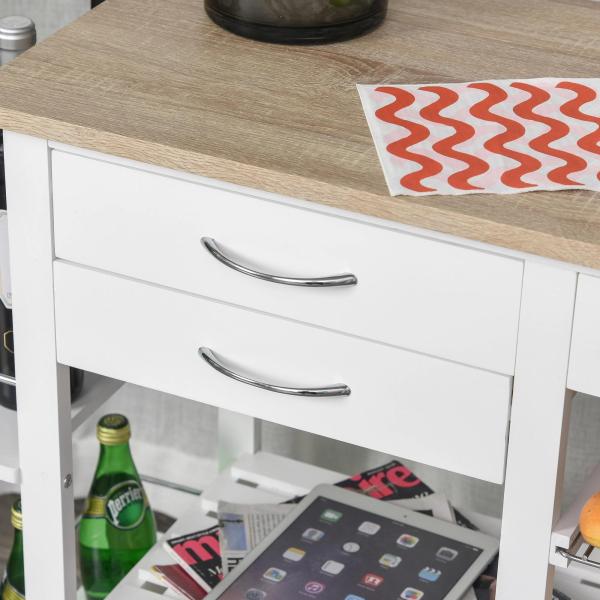 Carrinho de cozinha multifuncional com gavetas Cestas Prateleiras de especiarias Toalheiro Rodas 92x37x82 cm Branco