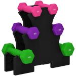 Conjunto de Halteres Hexagonais 2x1 kg 2x2 kg 2x3 kg com Suporte de Armazenamento para Treino em Casa Multicolor
