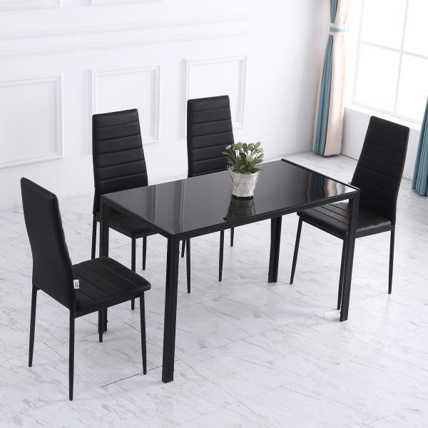 Mesa Sala de Jantar de Cristal Mesa Retangular para 4 - 6 pessoas com Pés de Metal Multifuncional 120x60x75 cm Preto