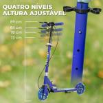 Trotinete Infantil Dobrável 3 - 8 Anos com 2 Rodas, Luzes, Guiador Ajustável em 4 Alturas e Travão Duplo, Azul
