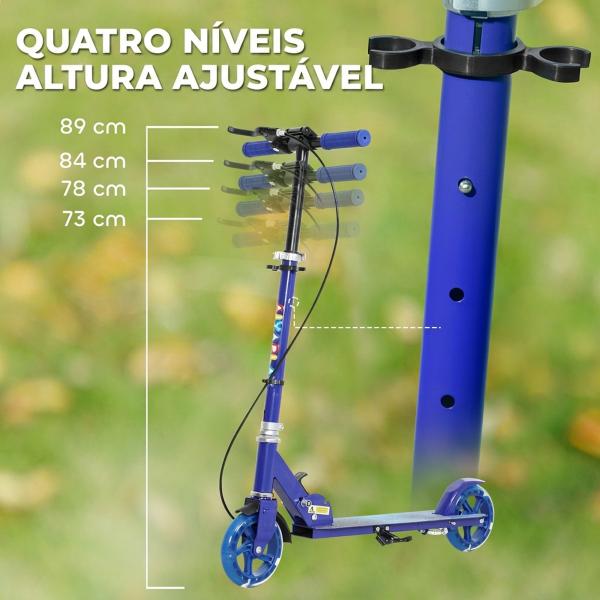 Trotinete Infantil Dobrável 3 - 8 Anos com 2 Rodas, Luzes, Guiador Ajustável em 4 Alturas e Travão Duplo, Azul
