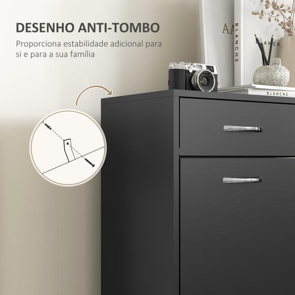 Sapateira Estreito com 2 Compartimentos e 2 Gavetas para 12 Pares de Sapatos 80x30x91,5 cm Preto