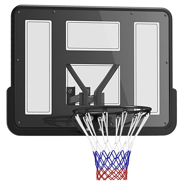 Tabela de Basquetebol de Parede para Interior e Exterior com Painel Inquebrável de 110x75 cm e Rede Resistente a Rasgos Preto