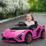 Carro Elétrico Lamborghini SIAN 12V para Crianças de 3 - 8 anos com Controle Remoto Abertura da Porta Música MP3 USB e Faróis 108x62x40cm Rosa
