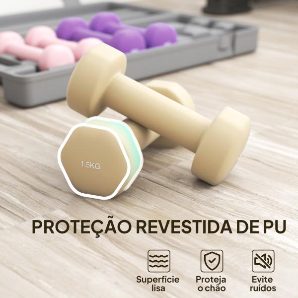Conjunto de 6 Halteres Hexagonais de 1,5 kg 1 kg e 0,5 kg com Revestimento de PU e Mala 43x18x7,5 cm Multicolor