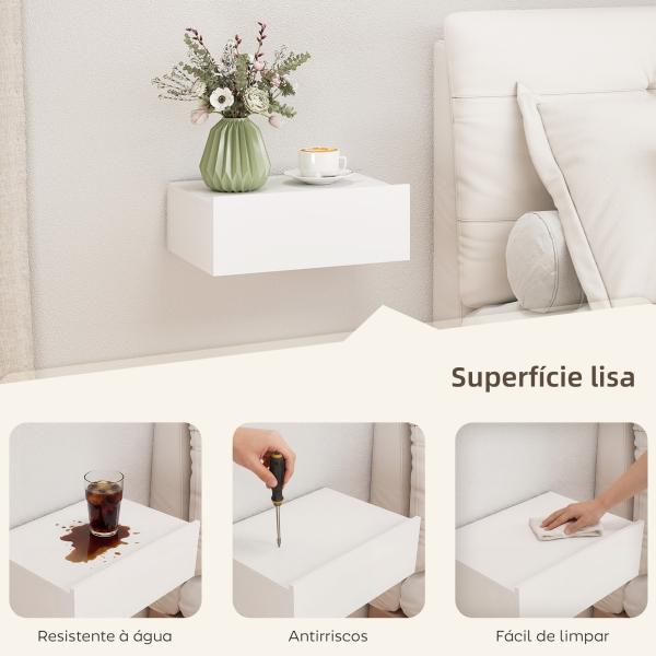 Conjunto de 2 Mesas de Cabeceira de Parede Mesas de Cabeceira Flutuantes com 1 Gaveta para Quarto 40x30x15 cm Branco