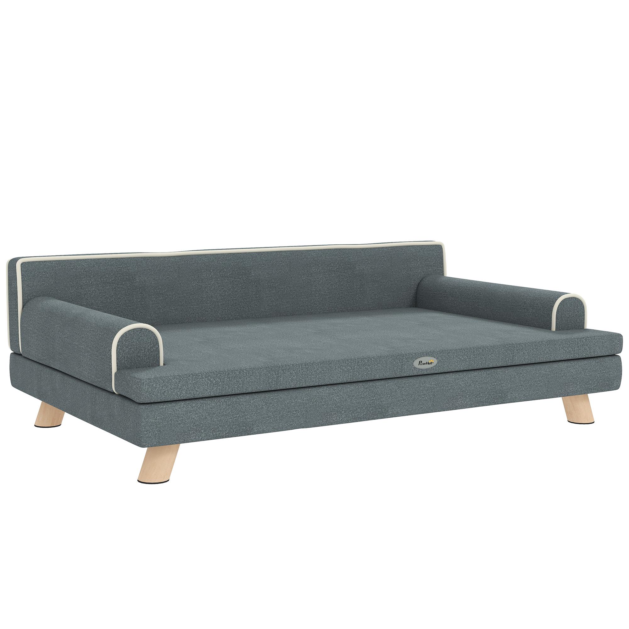 Cama Elevada para Cães Grandes e Médios 100x62x32 cm Revestimento em Chenille com Almofada Lavável Cinza Escuro