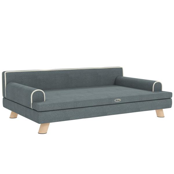 Cama Elevada para Cães Grandes e Médios 100x62x32 cm Revestimento em Chenille com Almofada Lavável Cinza Escuro