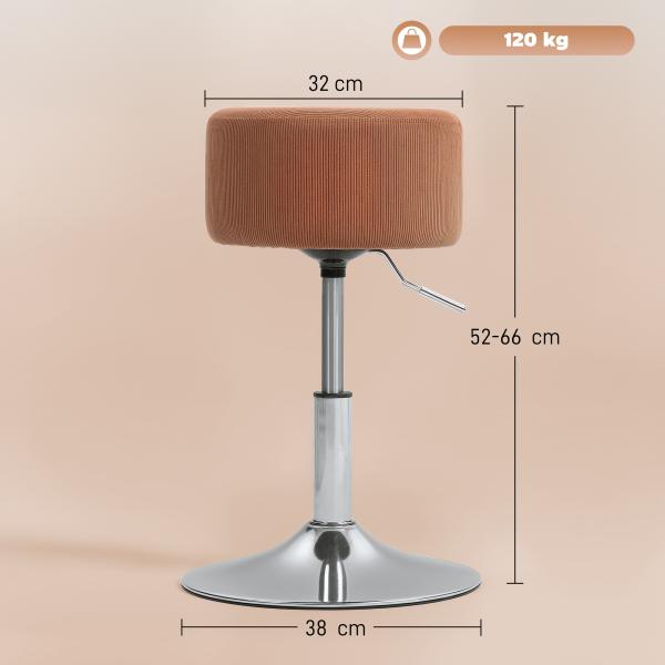 Banco de Bar Banco Alta de Cozinha Ajustável em Altura 52 - 66 cm Estofado em Veludo Giratória a 360° Marrom