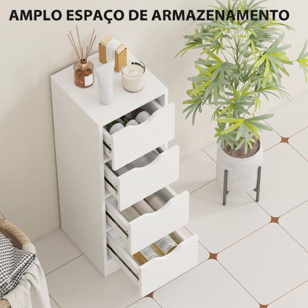 Armário Estreito de Casa de Banho com 4 Gavetas e Puxadores Embutidos para Espaços Reduzidos 29x29x83 cm Branco