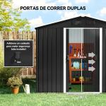 Abrigo de Jardim de 3,6 m² 236x174x190 cm para Armazenamento de Ferramentas com Portas de Correr e 4 Janelas de Ventilação Cinza