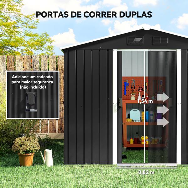 Abrigo de Jardim de 3,6 m² 236x174x190 cm para Armazenamento de Ferramentas com Portas de Correr e 4 Janelas de Ventilação Cinza