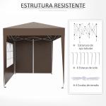 Tenda Dobrável 2x2 m Tenda de Jardim com 4 Paredes Laterais Tecido Oxford 2 Portas 2 Janelas e Bolsa de Transporte Marrom