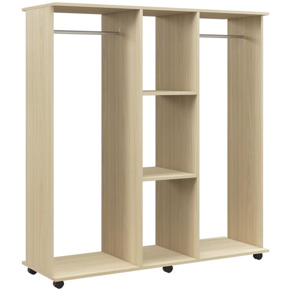 Roupeiro de Madeira Móvel Armário Roupeiro Aberto com 2 Barras para Pendurar e 3 Prateleiras 120x40x128 cm Madeira