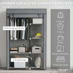 Roupeiro de Tecido Dobrável com 6 Prateleiras e 1 Barra de Pendurar para Dormitório Vestidor 103x43x162,5 cm Cinzento