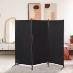 Biombo de 3 Paineis Separador de Ambientes Dobrável Biombo de Privacidade com 6 Pés de Metal 253x50x182 cm Preto